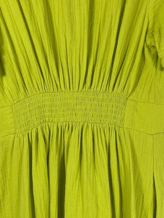 Boden Lime Green Cotton Midi Dress Empire Waist Puff Sleeve 2R - Picture 6 of 12